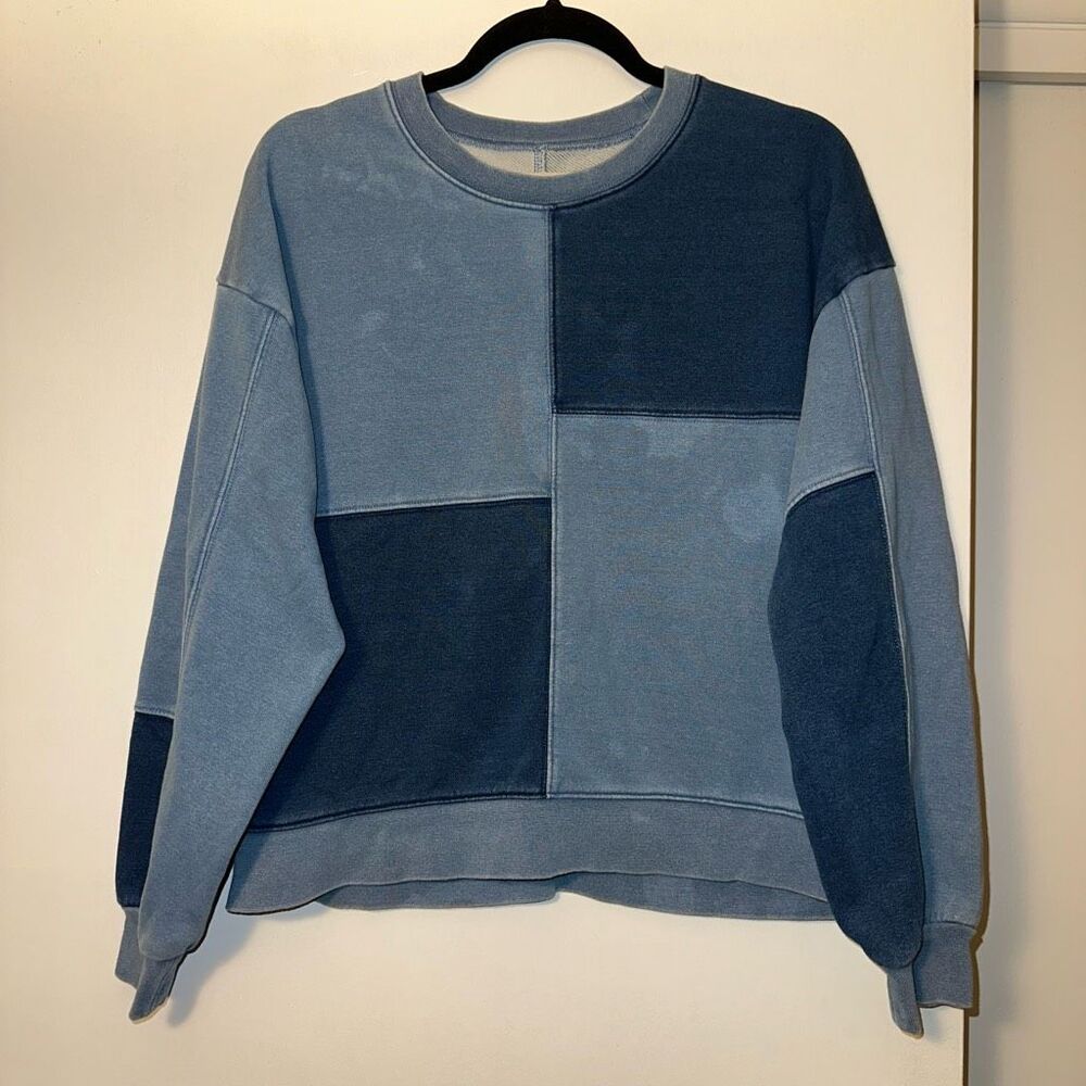 Madewell Medium Indigo-Dyed Patchwork Sweatshirt … - image 1